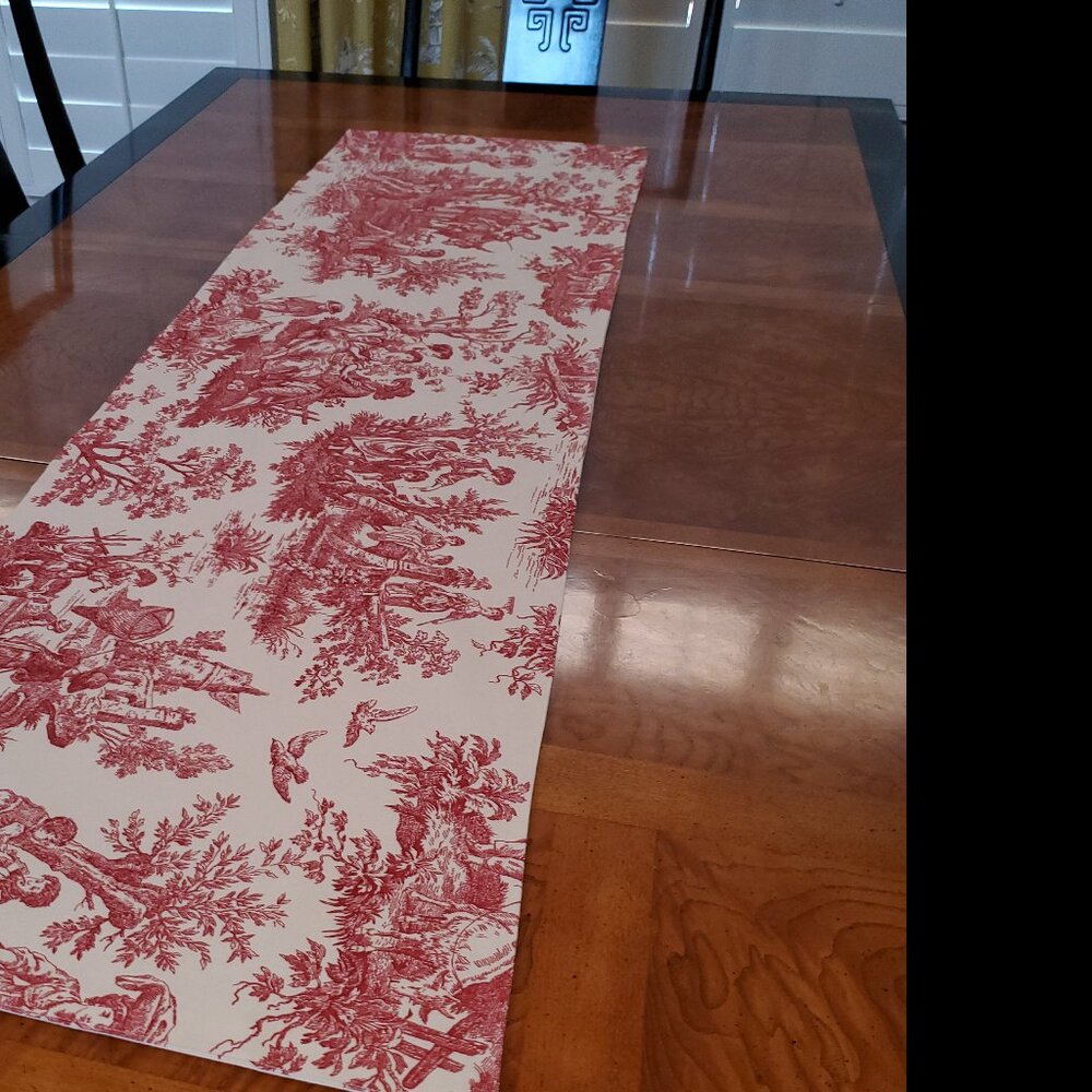 Table Runner, Waverly Country Life Red/Cream Toile, Lined, 54 x 16, Handcrafted - Picture 4 of 14
